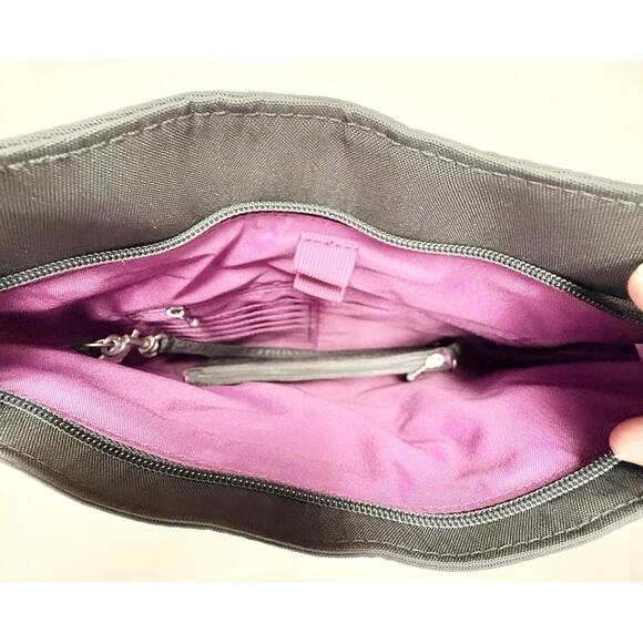 Baggallini Big Zipper Bag RFID Wristlet Black Purple Interior Travel Errands - Picture 4 of 9